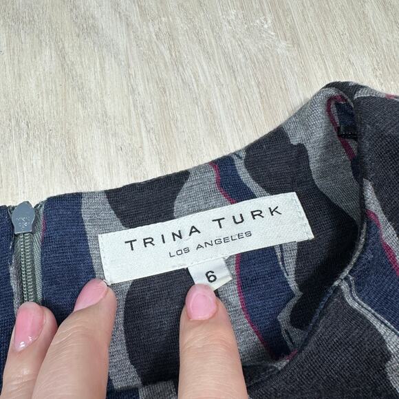 Trina Turk Multicolor Wave Stripe Print Career Office Sleeveless Shift Dress 6 - Picture 6 of 13